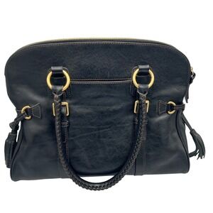 Dooney & Bourke Black Leather Buckle Dome Satchel Braided Handle Tassel Luxury